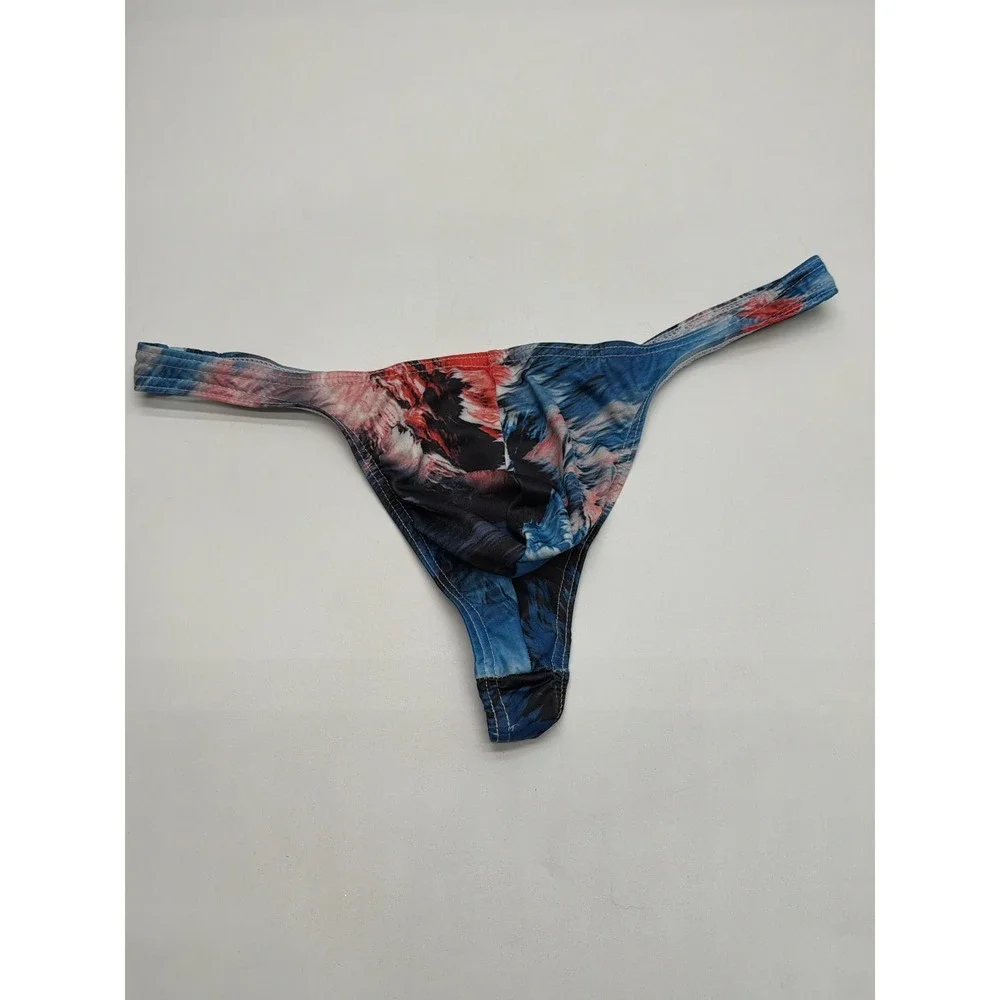 Mens Abstract Floral Print Low Rise Pouch Thong Underwear Blue Red White